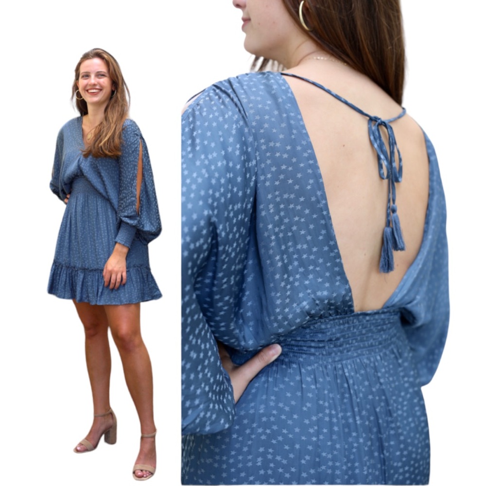 LOVE STITCH Marbella Split Sleeve Mini Dress w. Stars - Size S